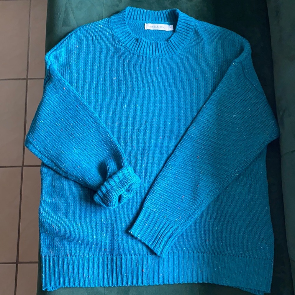 Blue Speckled Knit Crew Neck Sweater